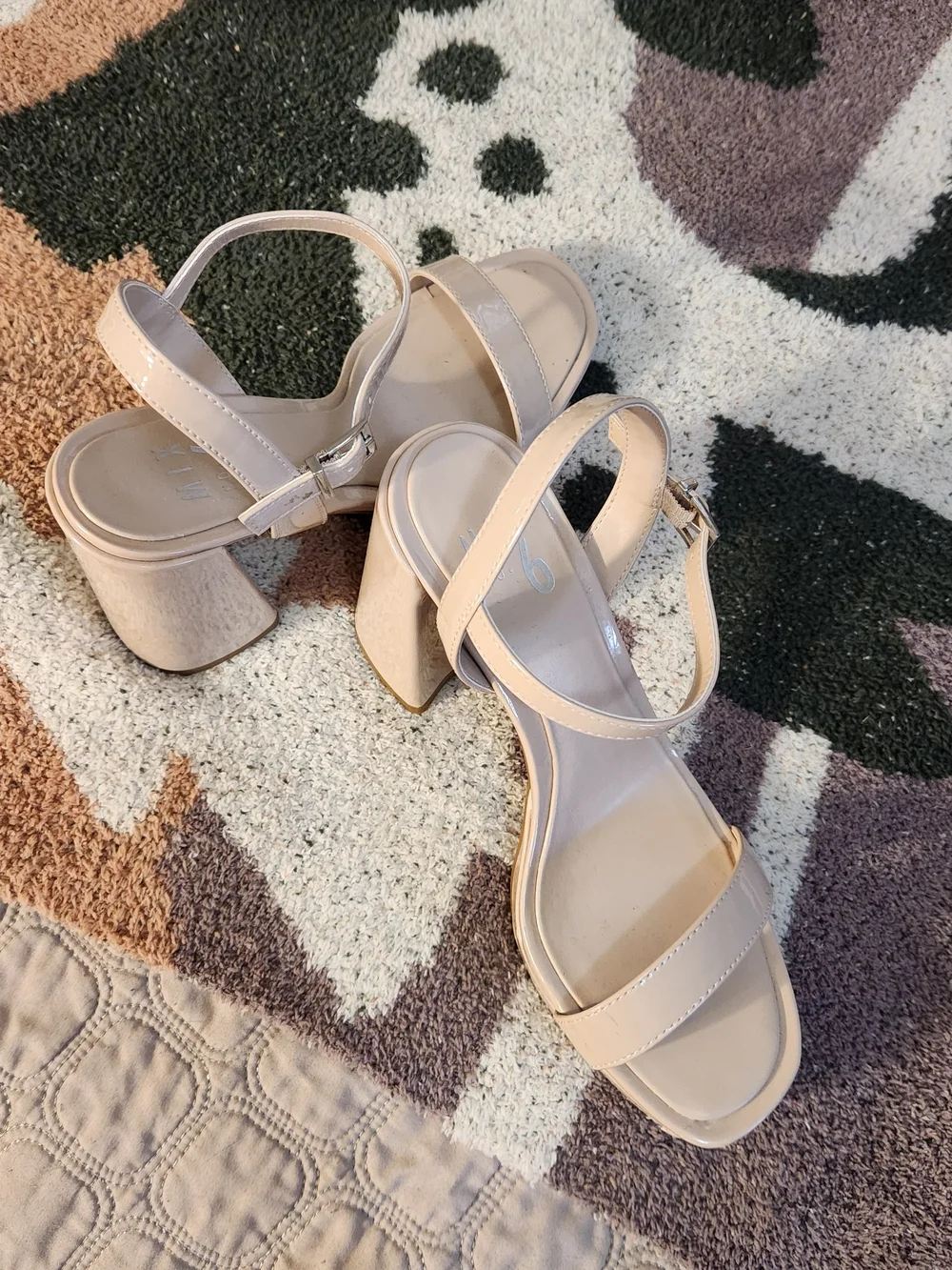 Mix No. 6 Patent Nude Block Heel Sandals with Ankle Strap